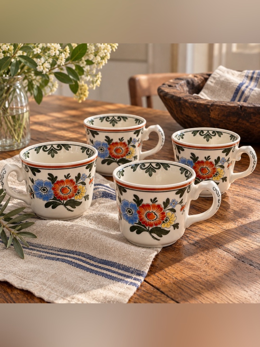 Villeroy & Boch Floral Ceramic Mug Set in Red, Blue, Yellow & Green